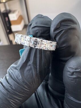 925 Sterling Silver with Rhodium Finish 9.00 CTW VVSD Moissanite Baguette Ring